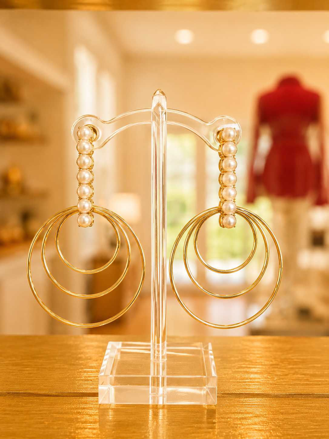 Gold Pearl Hoop Earrings