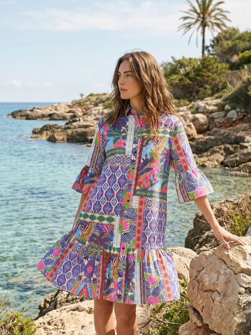 Vilagallo 33323 Multicolor Patchwork Print Short Dress