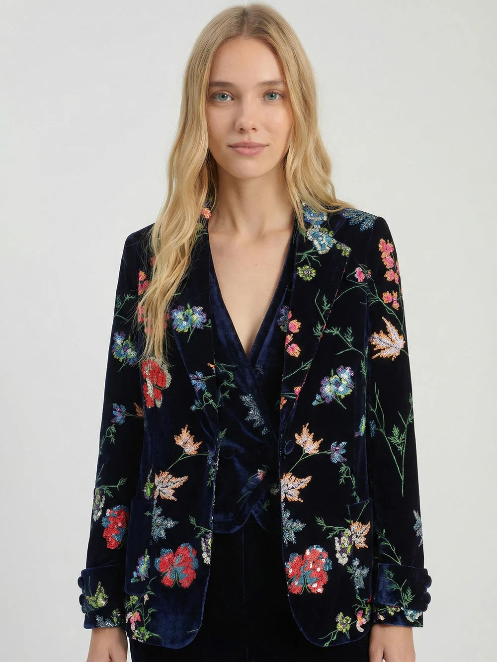 Vilagallo Sequined Floral Navy Jacket 34015