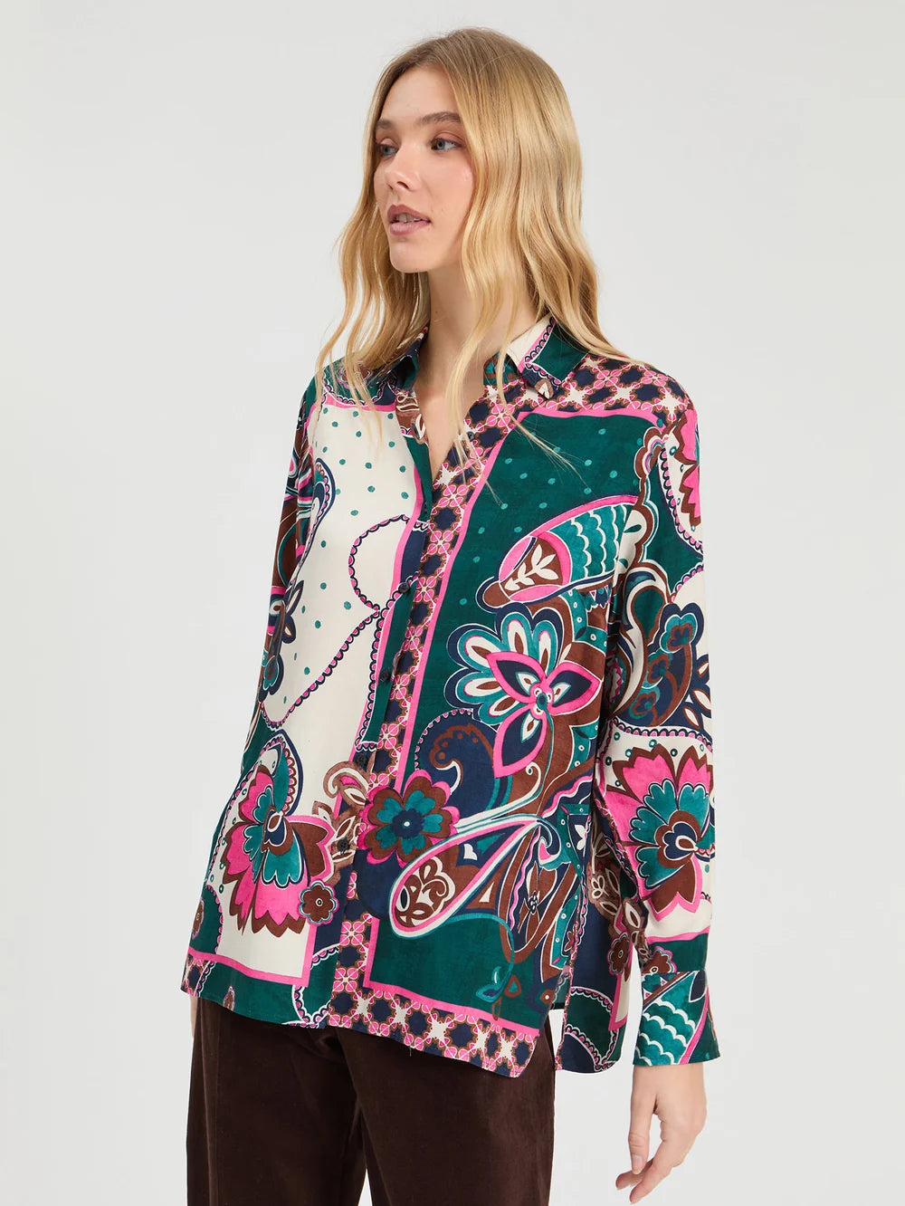Vilagallo 34165 Green and Pink Paisley Shirt