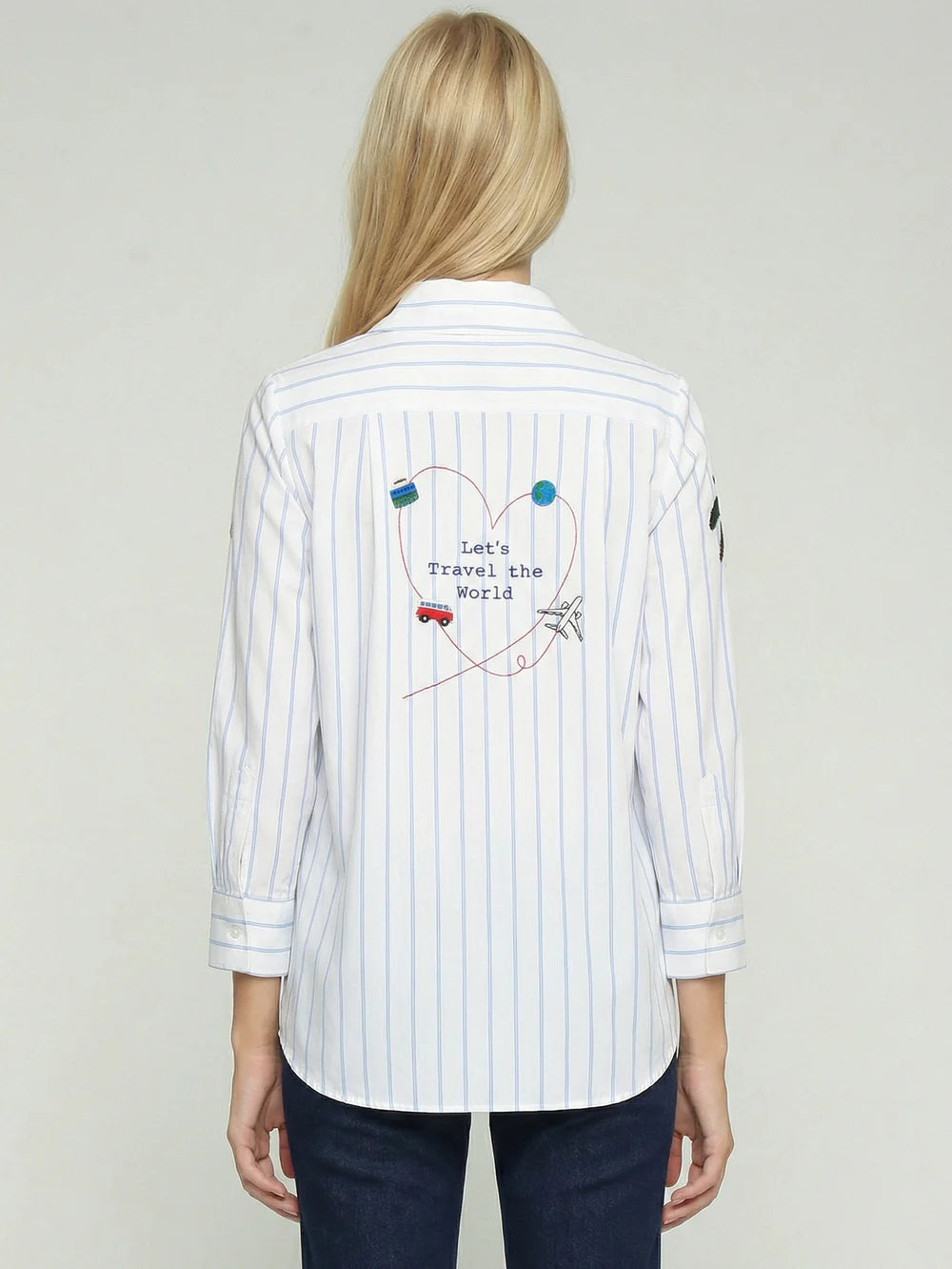 Vilagallo 33292 White Shirt with Blue Stripes and Surf Embroidery