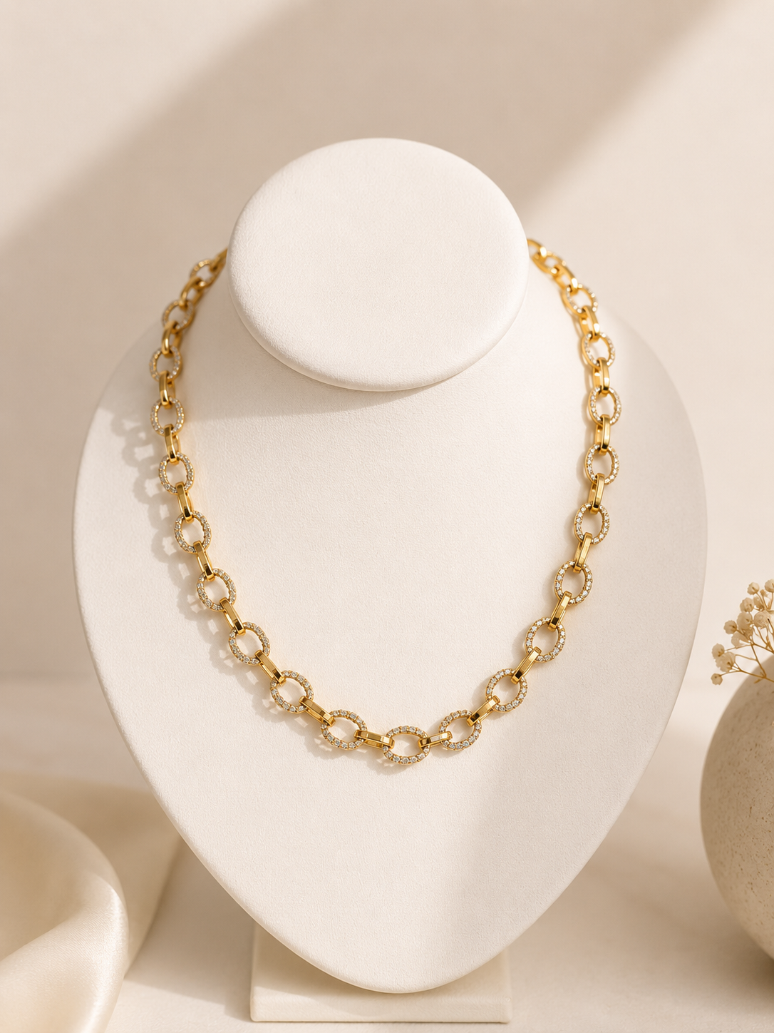 Gold Chain Necklace with Crystals