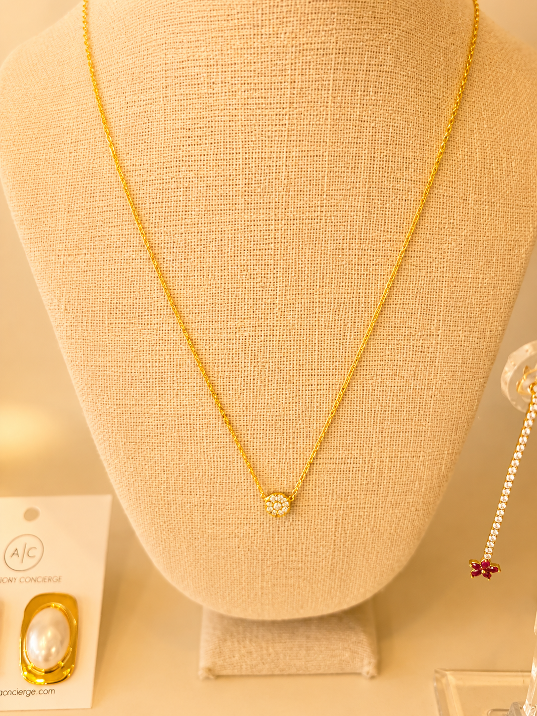 Small Gold Necklace with Crystal
