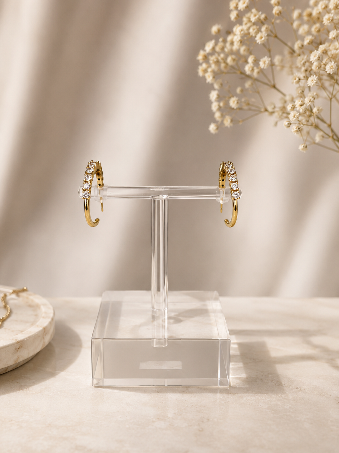Gold Hoop Earrings with Crystals