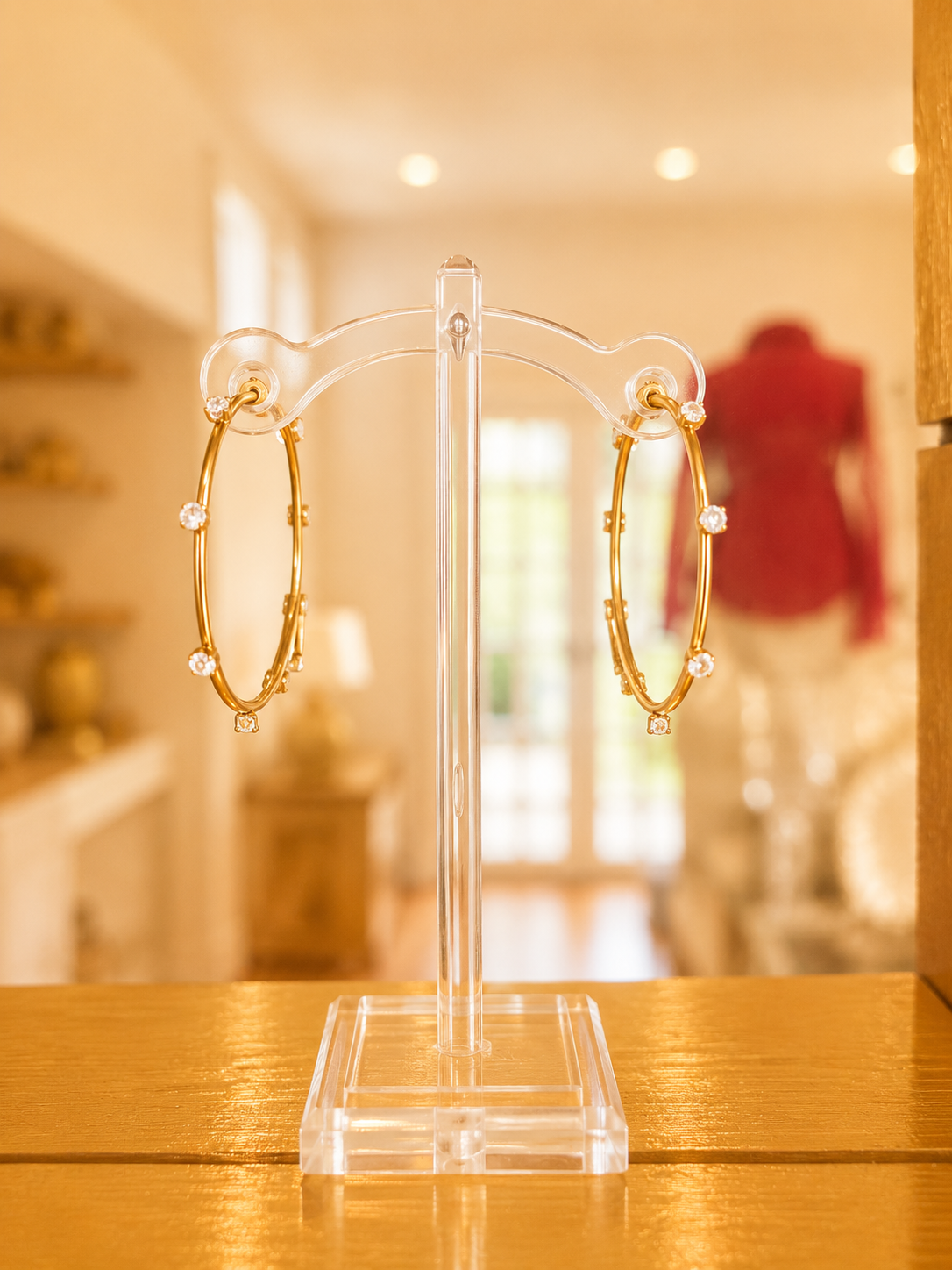 Gold Hoop Earrings with Crystal