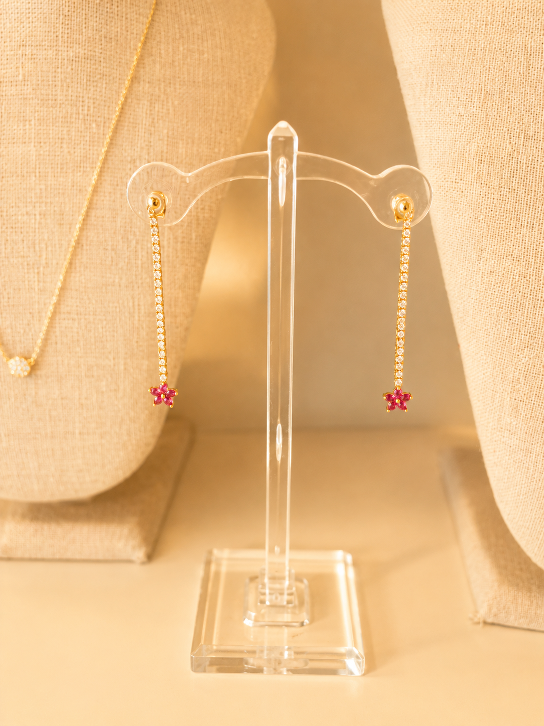 Red Crystal Flower Earrings