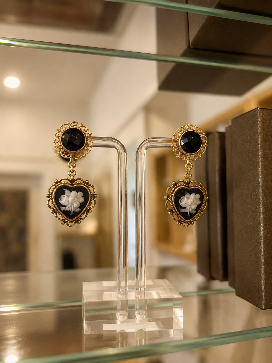 Black Heart Earrings with Detail