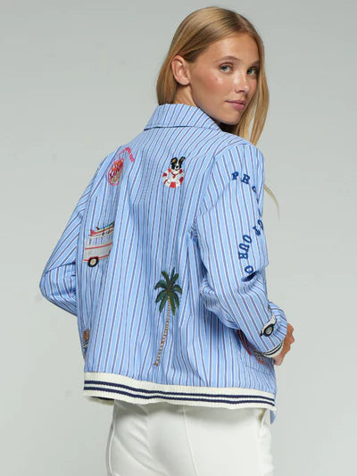 Vilagallo 33207 Blue Striped Bomber Jacket Surf Embroidery