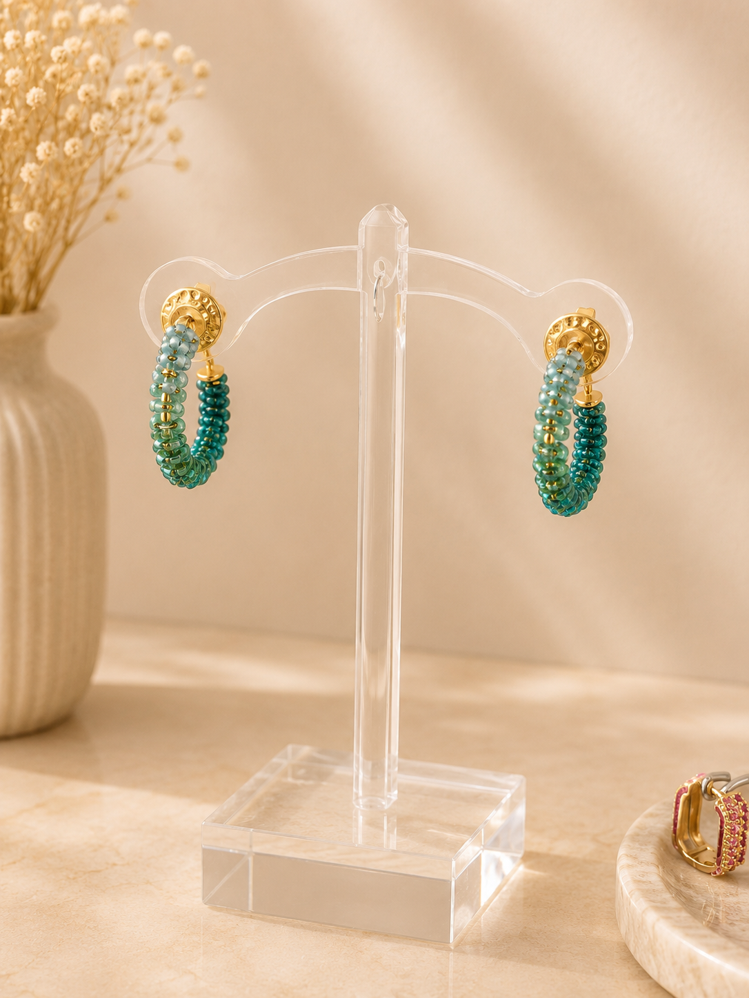 Green Hoop Earrings