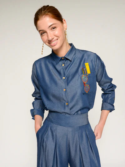 Vilagallo 33636 Denim Shirt with Embroidered Pocket