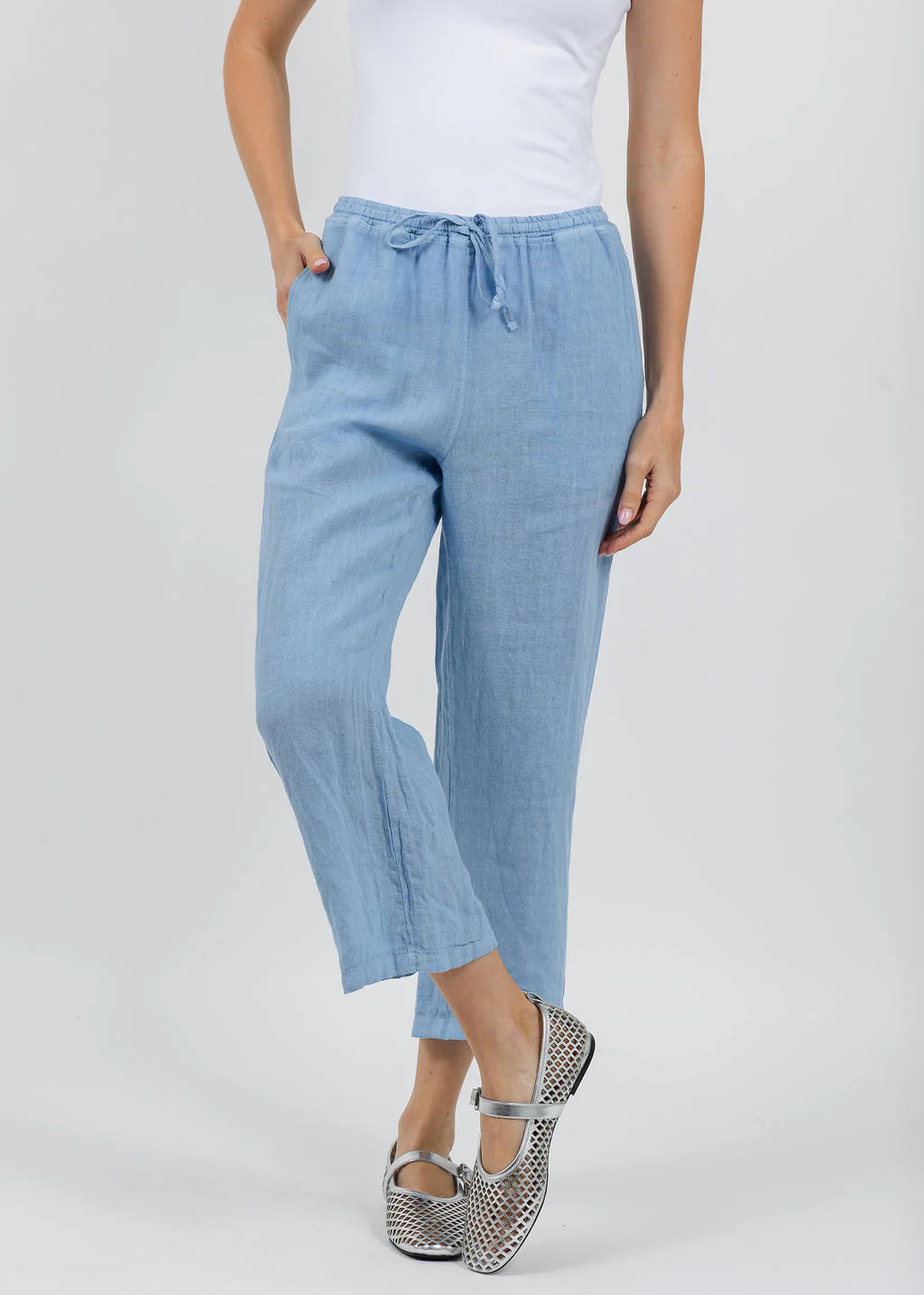 Elliot Lauren Drawstring Pull-On Linen Pants 11237