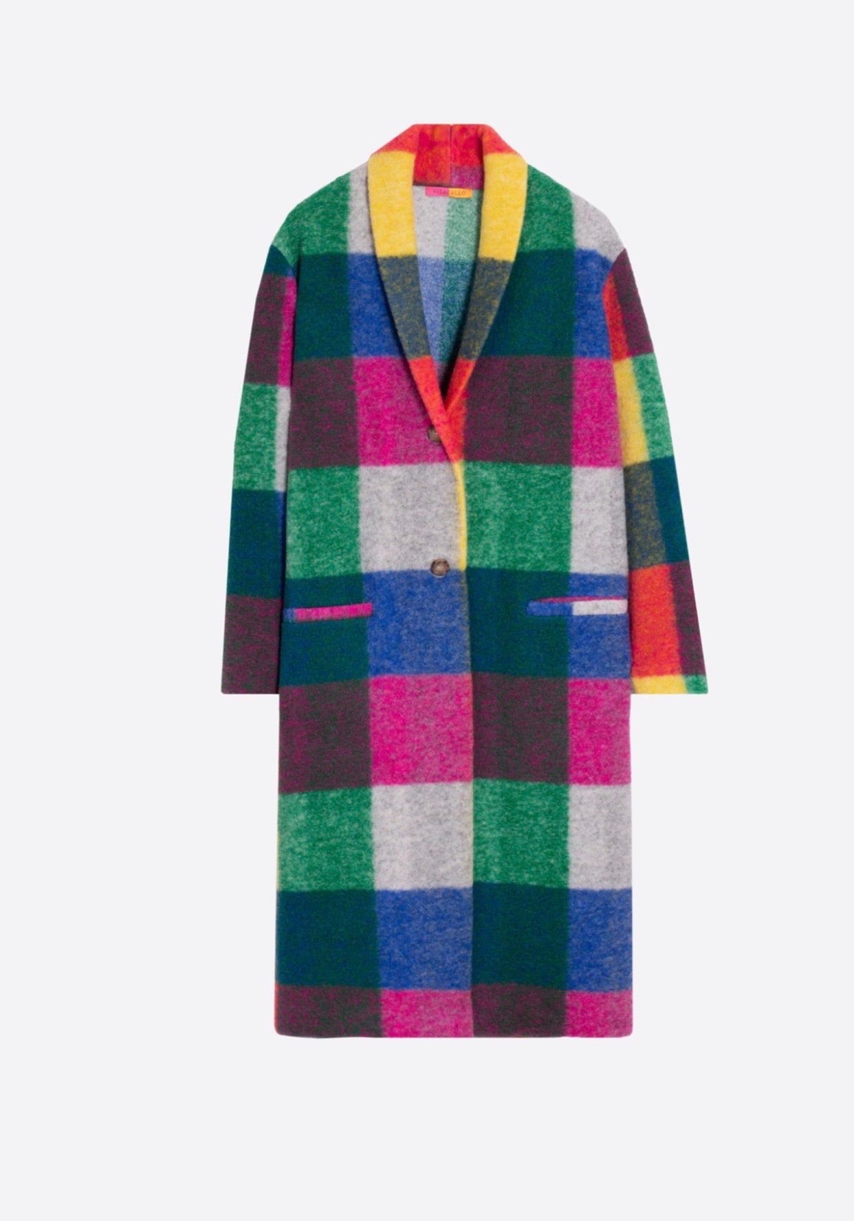 Vilagallo 34102 Plaid Boiled Wool Checked Coat Long