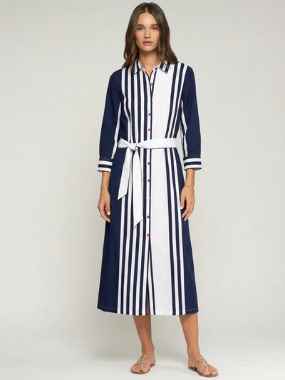Vilagallo 33409 Navy and White Striped Shirt Dress