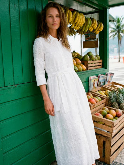 Vilagallo 33430 White Embroidered Dress with Belt