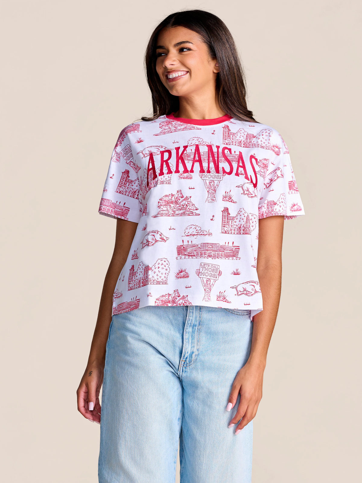 The Team Toile Embroidered Tee | Arkansas