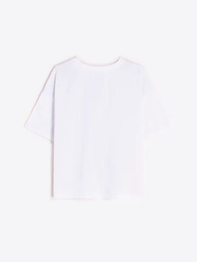 Vilagallo 33355 Blue T-Shirt with Vintage Print and Side Bow