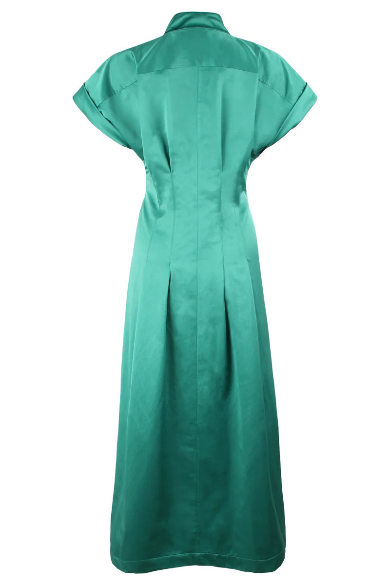 Finley Long Rocky Emerald Green Cotton/Poly Tie Front Shirt Dress with Fit-and-Flare Shape 3429105S