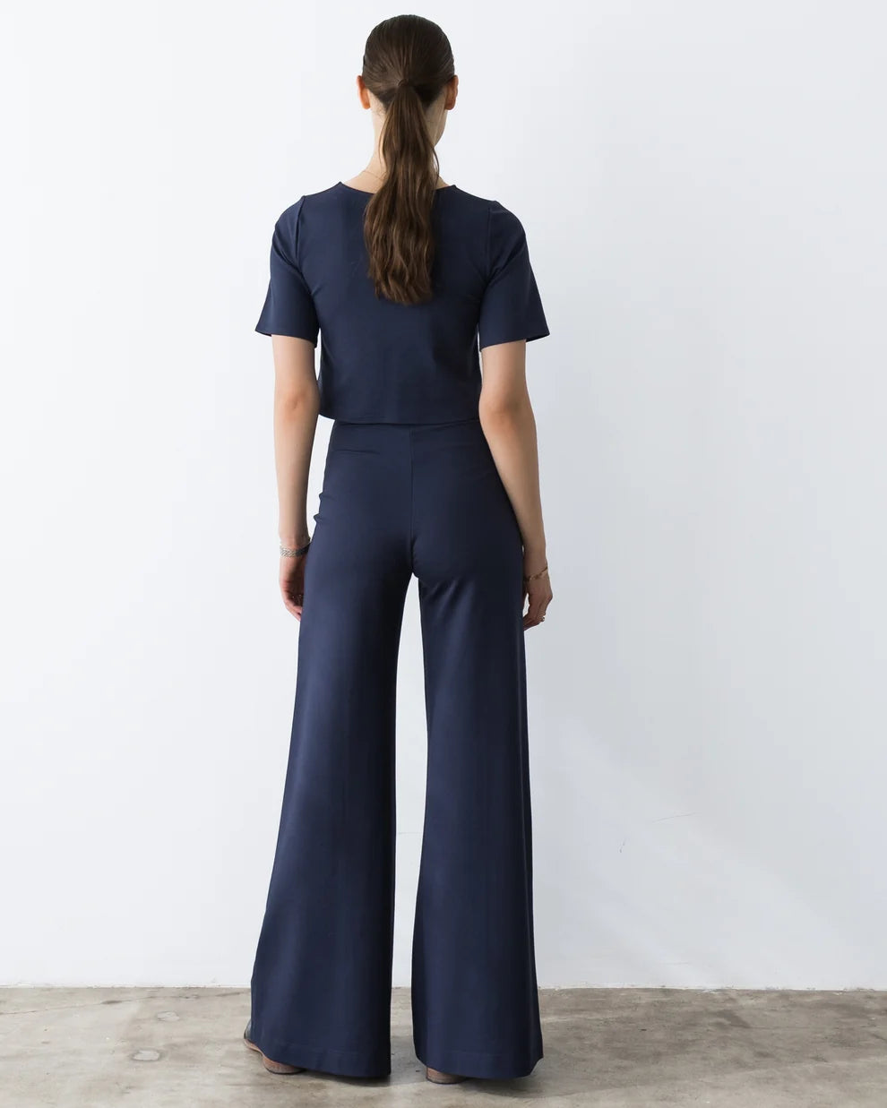 Ripley Rader Navy Ponte Knit Long Wide Leg Pant