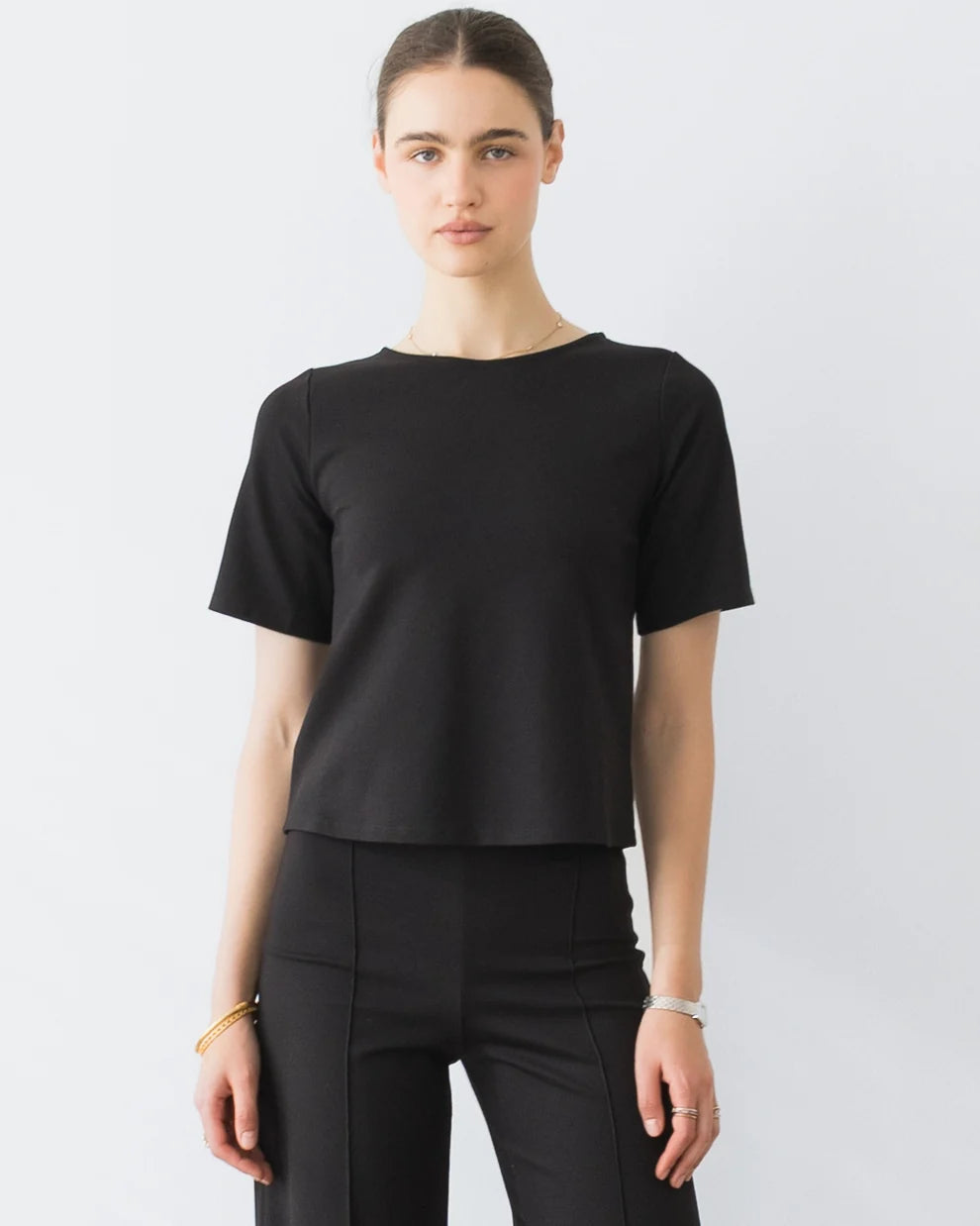 Ripley Rader Black Ponte Knit Extended Short Sleeve Top