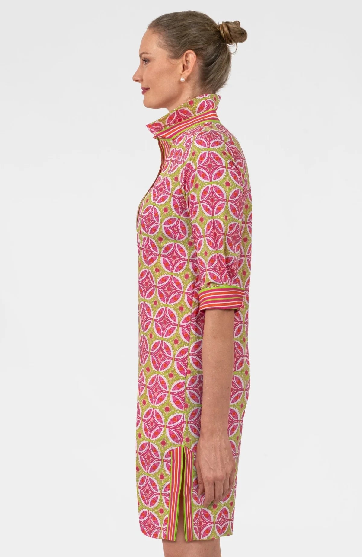 Gretchen Scott Shirt Tail 2.0 Dress - Smell The Roses- Pink/Lime