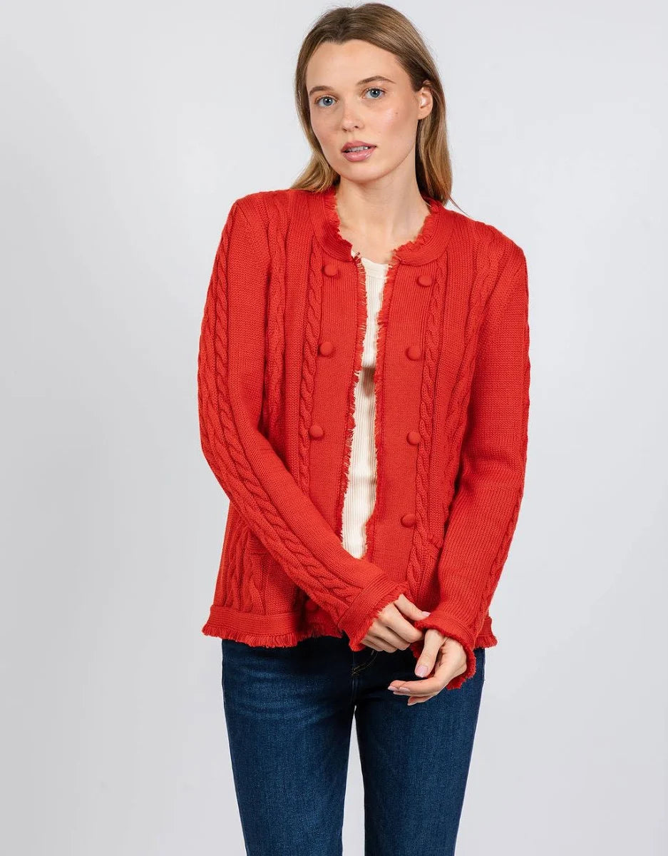 Elliot Lauren Cable Open Stitch Cardigan - Vermilion 52029