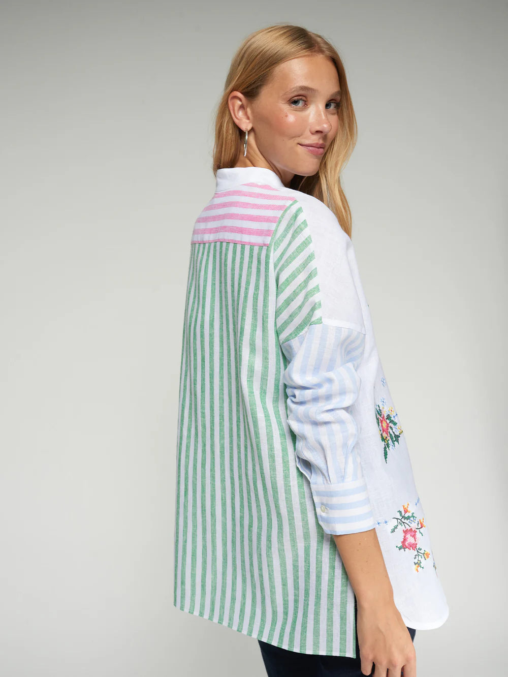 Vilagallo 33250 WHITE SHIRT WITH BLUE, GREEN, AND PINK EMBROIDERY