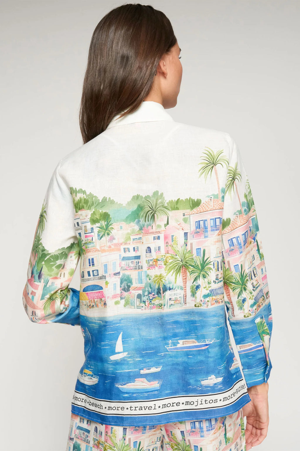 Vilagallo 33566 White Puerto Banus Print Linen Shirt