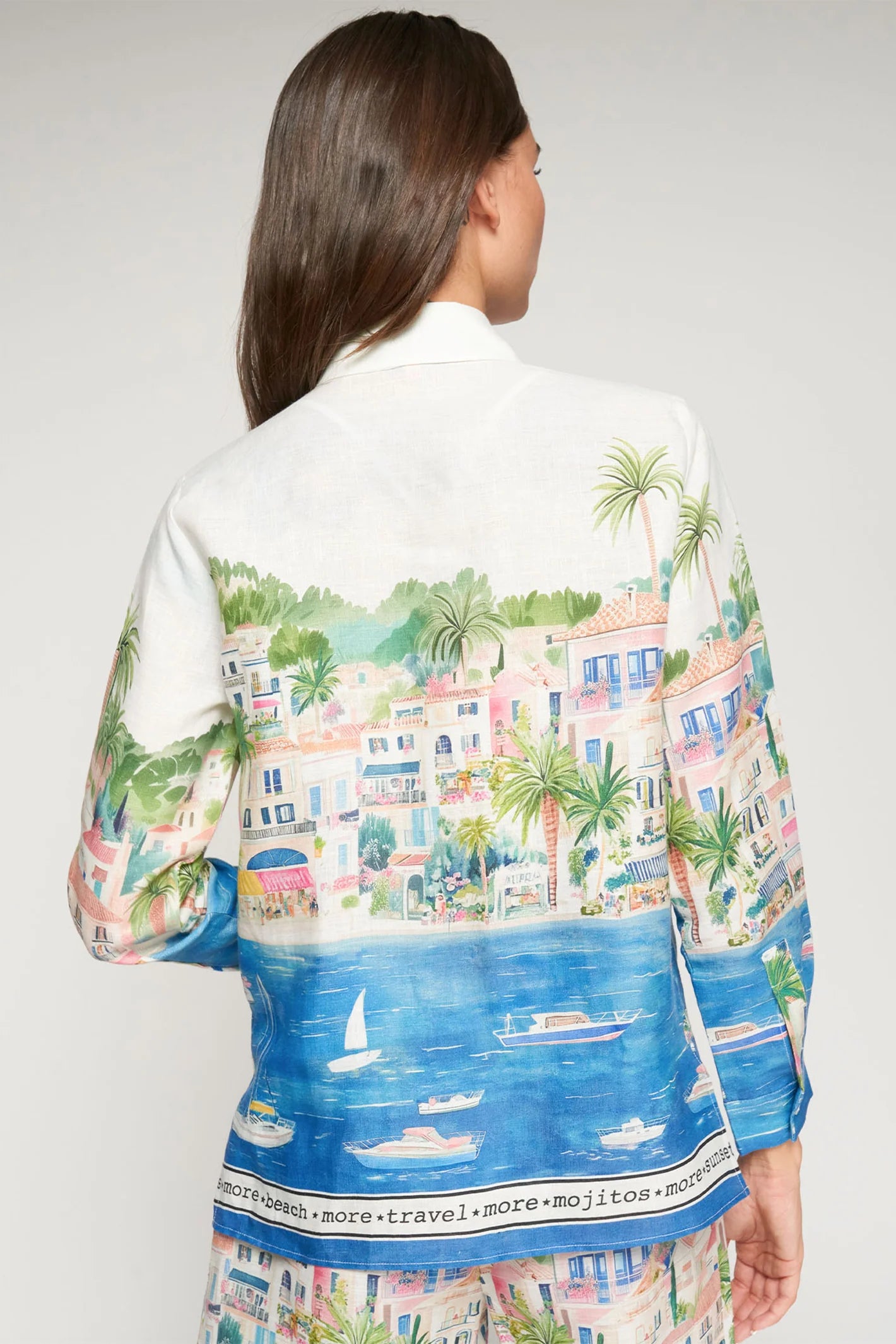 Vilagallo 33566 White Puerto Banus Print Linen Shirt