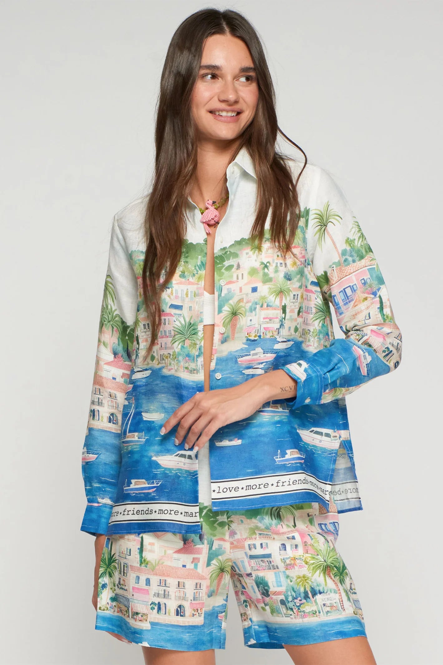 Vilagallo 33566 White Puerto Banus Print Linen Shirt